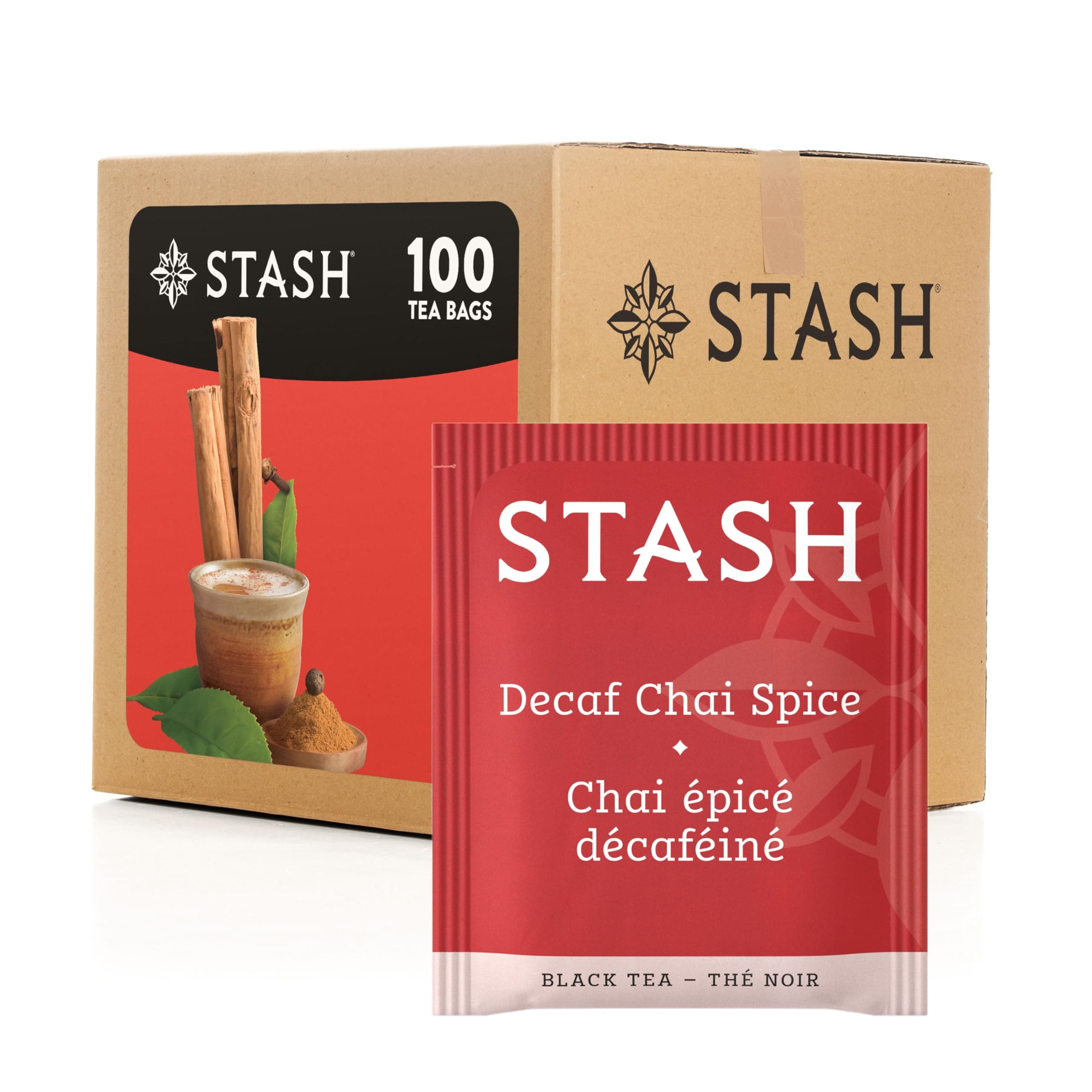 Stash Tea Decaf Chai Spice Black Tea, 100 Count Box of Tea Bags in Foil (packaging may vary)