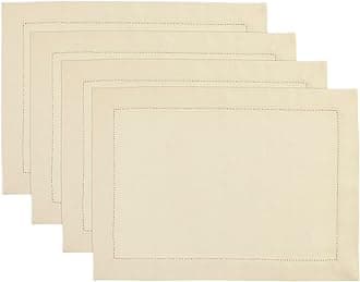 Solino Home Linen Cloth Placemats Set of 4-100% Pure Linen Medium Weight Hemstitch Creamy Ivory Placemats 14 x 19 Inch - Handcrafted and Machine Washable Table Place Mats for Spring, Easter