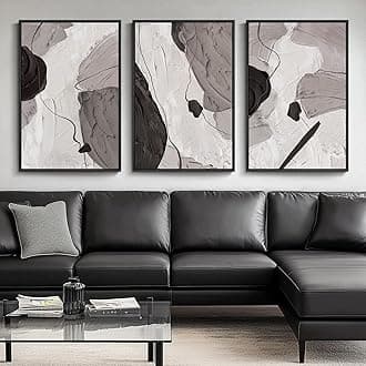 VAN GOGH ART Framed Black and White Grey Abstract Wall for Living Room, Canvas work for Walls, 3 Piece Minimalist Textured Prints, Large Paintings Pictures for Office Wall Decor Set of 3 -Total 36" x
