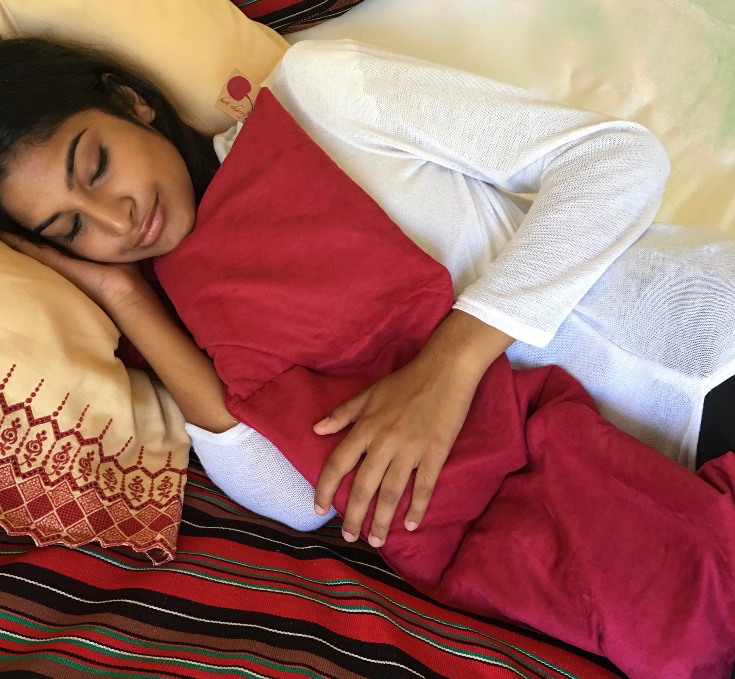 Triple Square Red Ultra Suede, Cherry Pit-Stone Pillow, Microwavable Hot/Cold Compress, Sustainable Heating Pad, Moist Heat, Muscle Joint Pain Relief, Gift