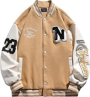 Crazyfire Mens Varsity Letterman Jackets: Vintage Streetwear Baseball Bomber Jacket for Men Women Casual Leather Sleeves Coat