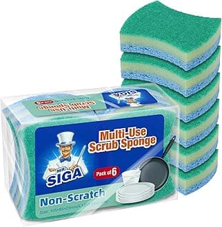 MR.SIGAMulti-Use Cellulose Scrub Sponge, Dual-Sided Dishwashing Sponge for Kitchen, 12 Pack