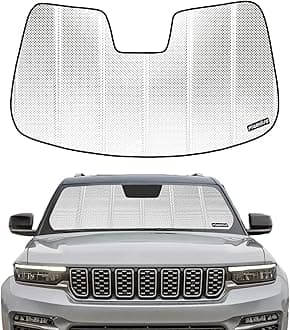 B Pigenius Windshield Sun Shade for Jeep Grand Cherokee 2022-2025. Reflective Aluminum Film Front Window Sunshade - BLAZBLOCK