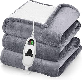 greenoak Heated Blanket Electric Throw 50"X60", Heating Blanket with 10 Heat Levels 8 Hours Auto-Off,Fleece Soft Christmas Blanket,Gifts for Grandma Seniors Mom, Misty Grey