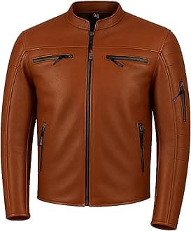 REVOLT Men's Motorcycle Jacket, Natural Buffalo Leather, CE Armor - Ventilation, Cruiser Motorbiker Touring Biker Tan XL