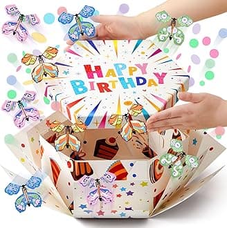 Flying Birthday Butterfly Surprise Gift Box, Large Butterfly Explosion Gift Box with 12 Pcs Flying Butterfly, Fantasy Box, Exploding Butterfly Birthday Box for Any Age(White)