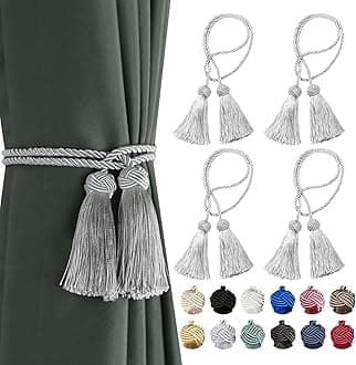 BEL AVENIR 4 Pack Curtain Handmade Tiebacks Decorative Curtain Holdbacks with Tassel (Silver, 4 Pack)