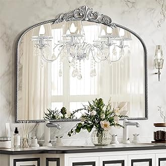 Micasso Antique Wall Silver Mirror: 40" x 29" French Baroque Vintage Mirror - Traditional Ornate Decorative Arched Mirrors for Wall/Bathroom/Entryway/Fireplace/Hallway - Home Decor for Living Room
