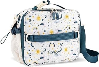 Bentgo® Kids Lunch Bag - Durable, Double-Insulated Lunch Bag for Kids 3+; Holds Lunch Box, Water Bottle, & Snacks; Easy-Clean Water-Resistant Fabric & Multiple Zippered Pockets (Friendly Skies)