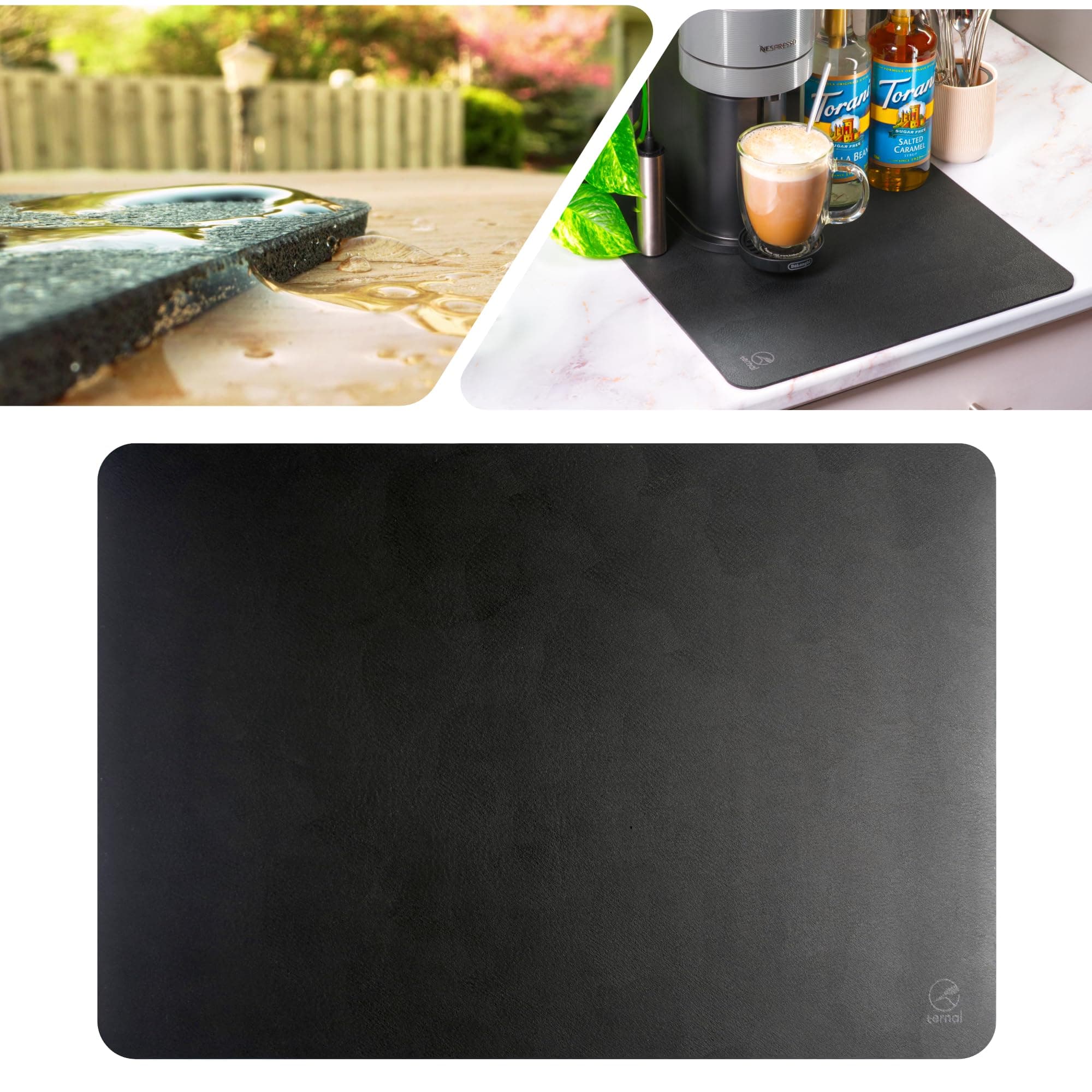 Ternal Dish Drying Mat, Black, Silica & Diatomite, Rectangular, 16x21 Inches, Coffee Bar & Dish Drying Mat