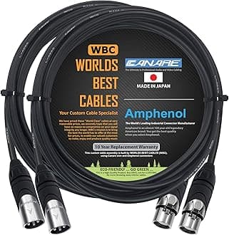 WORLDS BEST CABLES 2 Units - 10 Foot - Canare L-4E6S, Star Quad Balanced Male to Female Microphone Cables with Amphenol AX3M & AX3F Silver XLR Connectors - Custom Made