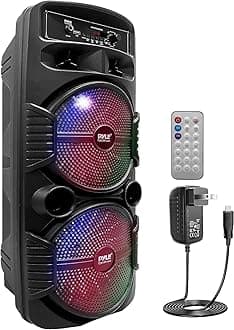 Pyle Portable Bluetooth Karaoke Machine, 600W Rechargeable Speaker System with Dual 20cm Subwoofers, Mic Input, Party Lights, USB, Radio, Remote, Singing Machine for Kids and Adults, Voice Amplifier