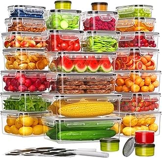 KEMETHY 54-Piece Food Storage Containers with Lids(27 Containers & 27 Lids), Plastic Food Containers for Pantry & Kitchen Storage and Organization, BPA-Free, Leak Proof, Reusable with Labels & Pen