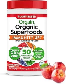 Orgain Organic Greens + 50 Superfoods Immunity Up! Powder, Honeycrisp Apple - Immune Support, Probiotics, Vitamin C, D & Zinc, Apple Cider Vinegar, Ashwagandha, Cordyceps & Reishi Mushrooms - 0.62lb