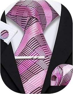 Check Tie Set Men Pocket Square Cufflinks Silk Plaid Business Tie Wedding Fashion