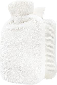 Hot Water Bottle with Fluffy Cover - Soft Premium Faux Fur Cover - 1.8l Large Capacity - Hot Water Bag for Cosy Nights, Pain Relief, Back, Neck and Shoulders - Great Gift for Women (White)