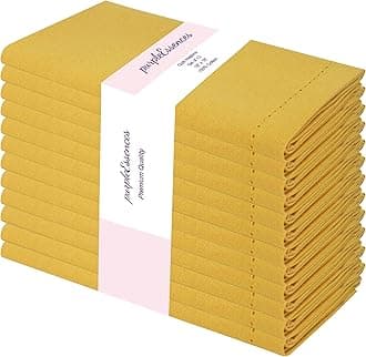 PurpleEssences Set of 12 Hemstitch Cloth Dinner Napkins 100% Cotton - Soft Durable Washable -Ideal for Events Wedding Spring and Summer - Perfect Everyday Use Table Linen 18x18 - Golden Yellow