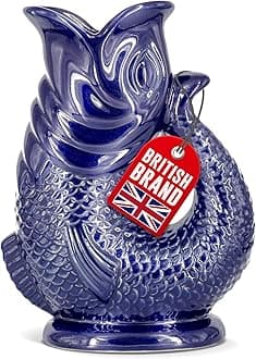 Gurgle Glug Jug The Bubble Jug® Dark Cobalt Blue 50 fl oz 1.5L Litre Extra Large Pitcher - Fish Shaped Jug - Decorative Ceramic Glugging Cocktail, Water and Gin Vase and Gurgling Carafe Pot