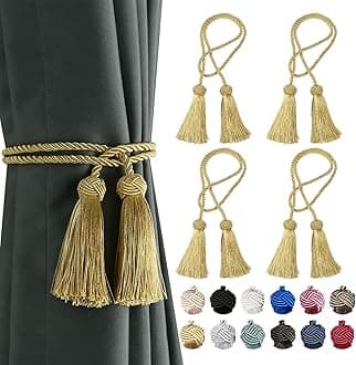 BEL AVENIR4 Pack Curtain Handmade Tiebacks Decorative Curtain Holdbacks with Tassel (Gold, 4 Pack)
