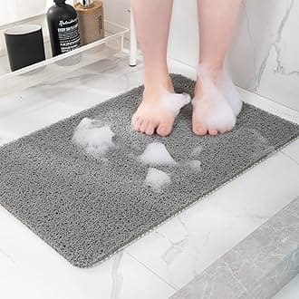 Non-Slip Shower Mat Bathtub Mat for Bath Tub,Anti Slip Bath Tub Mat,Floor Mat,Soft PVC Loofah Bathroom Mats,Foot Scrubber Mat,Quick Drying Easy Cleaning Mats for Wet Areas（40 * 16 Grey）