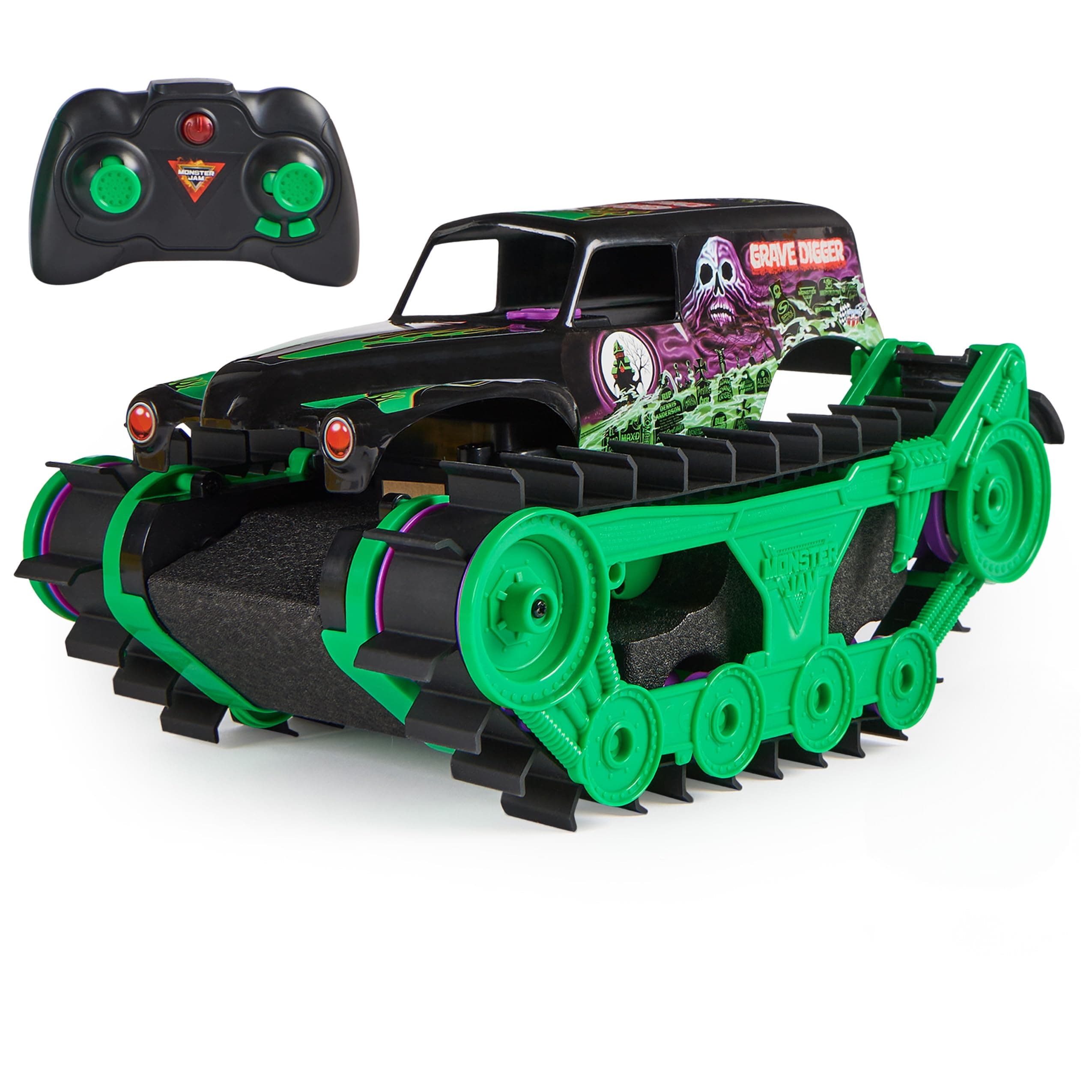 Monster Jam, Official Grave Digger Trax All-Terrain Remote Control Outdoor Vehicle, 1:15 Scale, Kids Toys for Boys and Girls Ages 4 and up