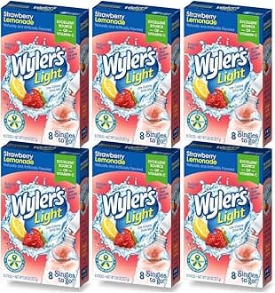 Wyler's Light Singles To Go (6 Pack), Strawberry Lemonade Water Drink Mix, 48 Total Powder Drink Mix Packets