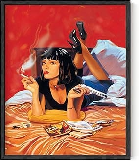 HAUS AND HUES Wall Art Poster - 16x20 Mia Wallace, Classic Movie Poster, Framed Black, Room Decor for Bathroom, Bedroom, Dorm, Living Room, Vintage 90s Aesthetic