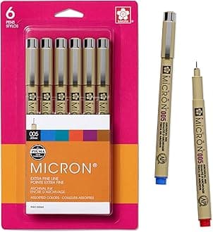 Sakura 30064 6-Piece Pigma Micron Assorted Colors 005 Ink Pen Set