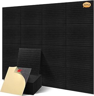 16 Pcs Pro Grade Soundproof Wall Panels,Acoustic Panels,Premium Sound Panels,Better Than Foam,Wedge Design,with Adhesive on Back,for Acoustical Treatments/Professional Studio,12×12×0.4 in,Black