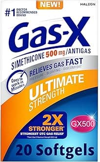 Ultimate Strength Gas Relief Softgels with Simethicone 500 mg, Fast Bloating Relief, Anti-Gas, OTC Stomach & Intestinal Gas, Easy to Swallow, 20 Count