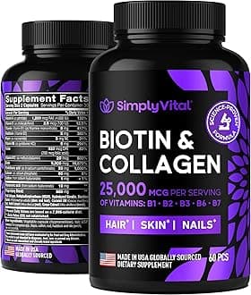 Biotin and Collagen Supplements with Keratin - Hair Vitamins - Hair Skin & Nails Vitamins with Biotin, Collagen, B Complex - Made in USA - Biotin Supplement for Strong Hair, Skin & Nails - 60 Capsules