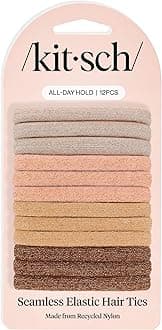 Kitsch Nylon Hair Ties No Damage - Stretchable Hair Bands for Strong All-Day Hold, Ponytail Holders | Hair Accessories for Girls | Ideal Gifts for Women - Neutral 12 Pcs