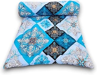 Soft Cotton Foldable Mattress | 3D Printed Sky Blue Design Single Firm Gadda | Lightweight 1 Sleeping Capacity | 3 x 6 ft or 72 x 36 Inches | Hypoallergenic Breathable