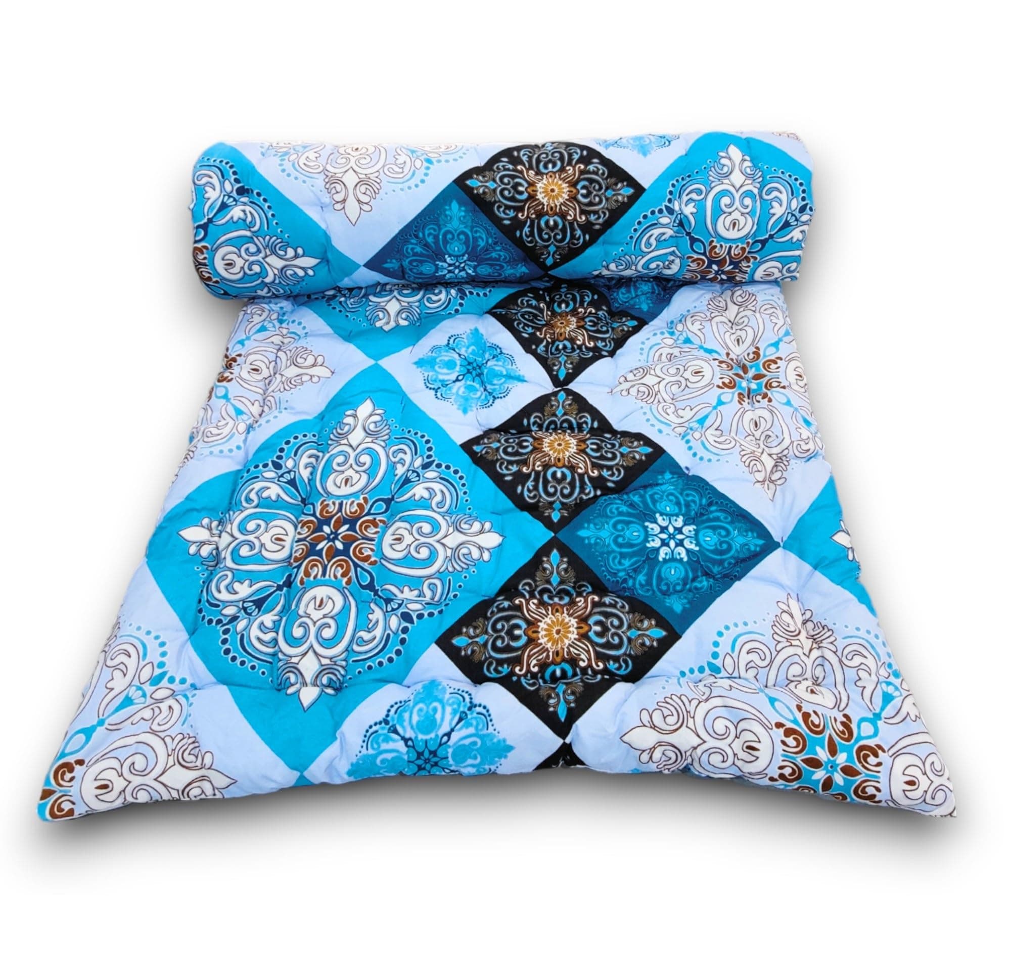 Soft Cotton Foldable Mattress | 3D Printed Sky Blue Design Single Firm Gadda | Lightweight 1 Sleeping Capacity | 3 x 6 ft or 72 x 36 Inches | Hypoallergenic Breathable