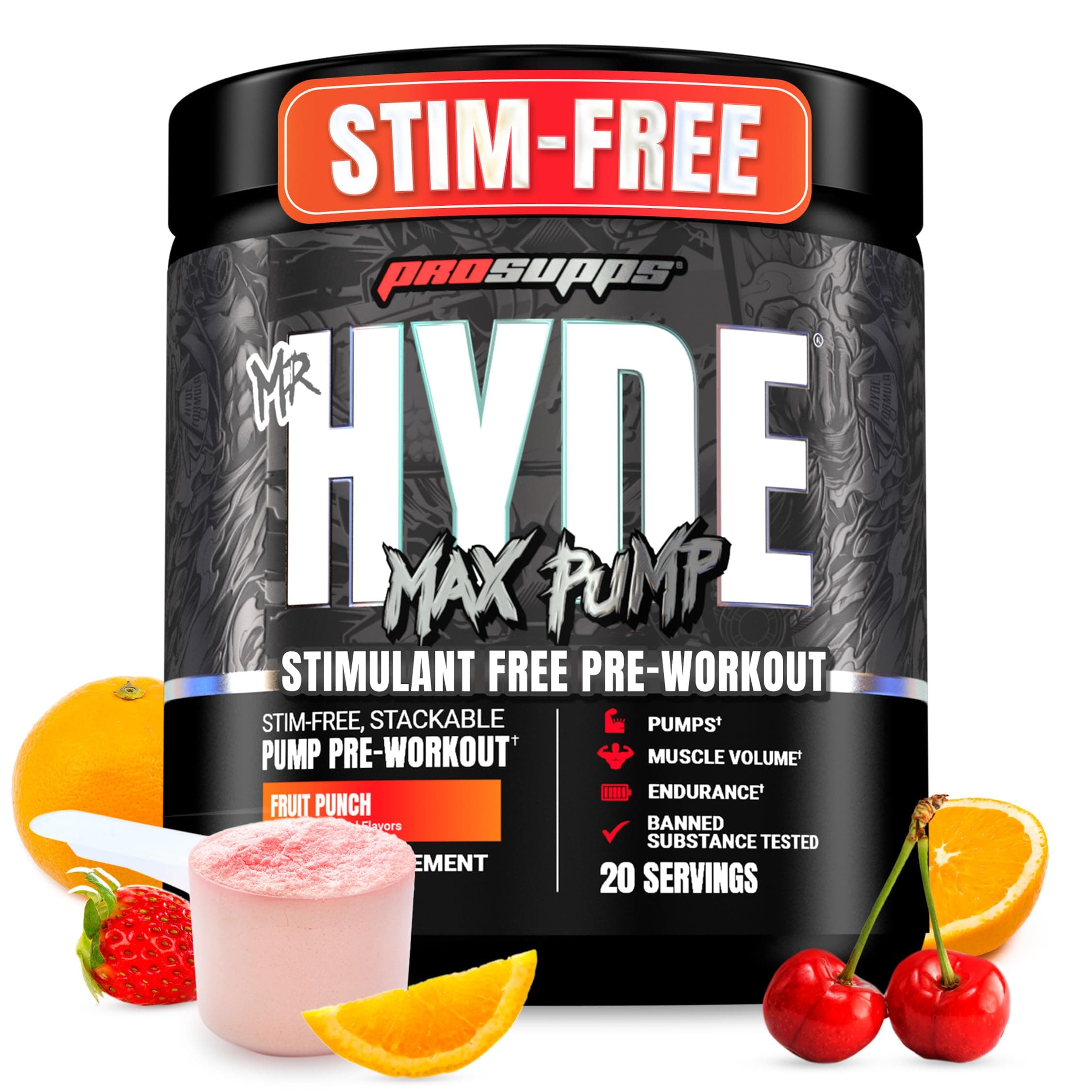 ProSupps Mr. Hyde Max Pump Pre Workout Powder (Fruit Punch, 20 Servings)
