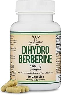 Double Wood Supplements Dihydroberberine 100mg, 60 Capsules (Patented GlucoVantage Super Berberine, May be 5X More Effective Than Berberine with Less Side Effects) Third Party Tested, Vegan Safe by