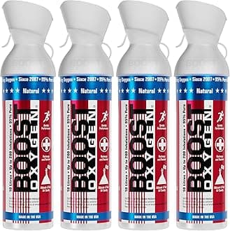 Boost Oxygen Large Natural Stars & Stripes 10L Canister | Respiratory Support for Aerobic Recovery, Altitude, Performance & Health (4 Pack)