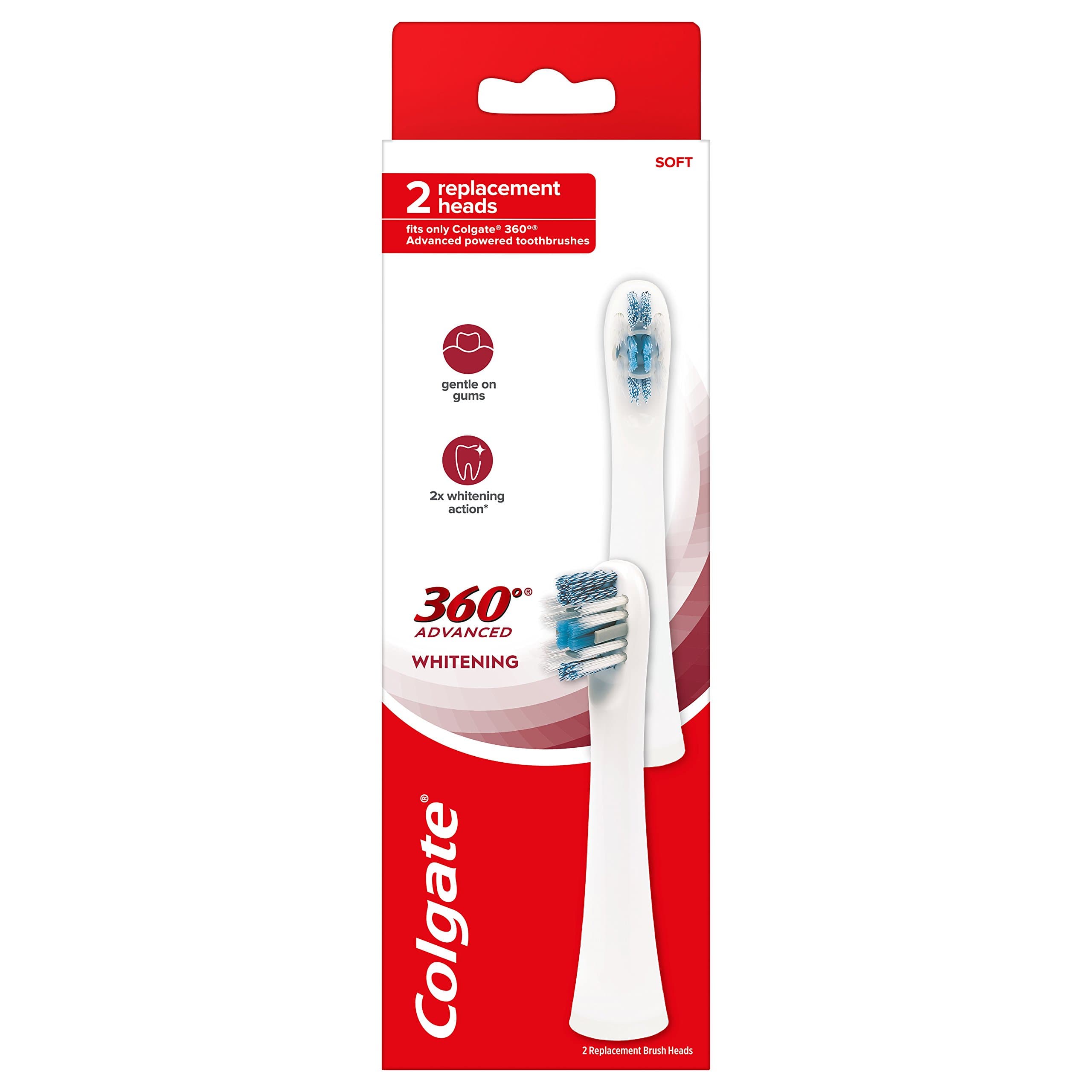 360 Advanced Whitening Electric Toothbrush Replacement Head, 2 Count