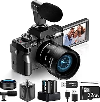 4K Digital Cameras for Photography 48MP/60FPS Video Vlogging Camera for YouTube with 3" 180° Flip Screen WiFi, 16X Digital Zoom Cameras with 32GB Micro Card Wide-Angle & Macro Lens (Black)
