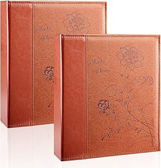 Photo Album 8x10 2 Packs Clear Pages Pockets Leathe Cover Slip Slide in Photo Album Each Holds 50 Vertical 8x10 Photos Picture Book for Wedding Family (Brown)