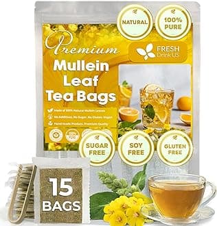 FreshDrinkUS, Premium 15 Mullein Leaf Tea Bags For Lung, 100% Natural & Pure from Mullein Leaves. Loose Leaf Mullein Herbal Tea. Made with Natural Material Tea Bags. No Sugar, No Caffeine, No Gluten