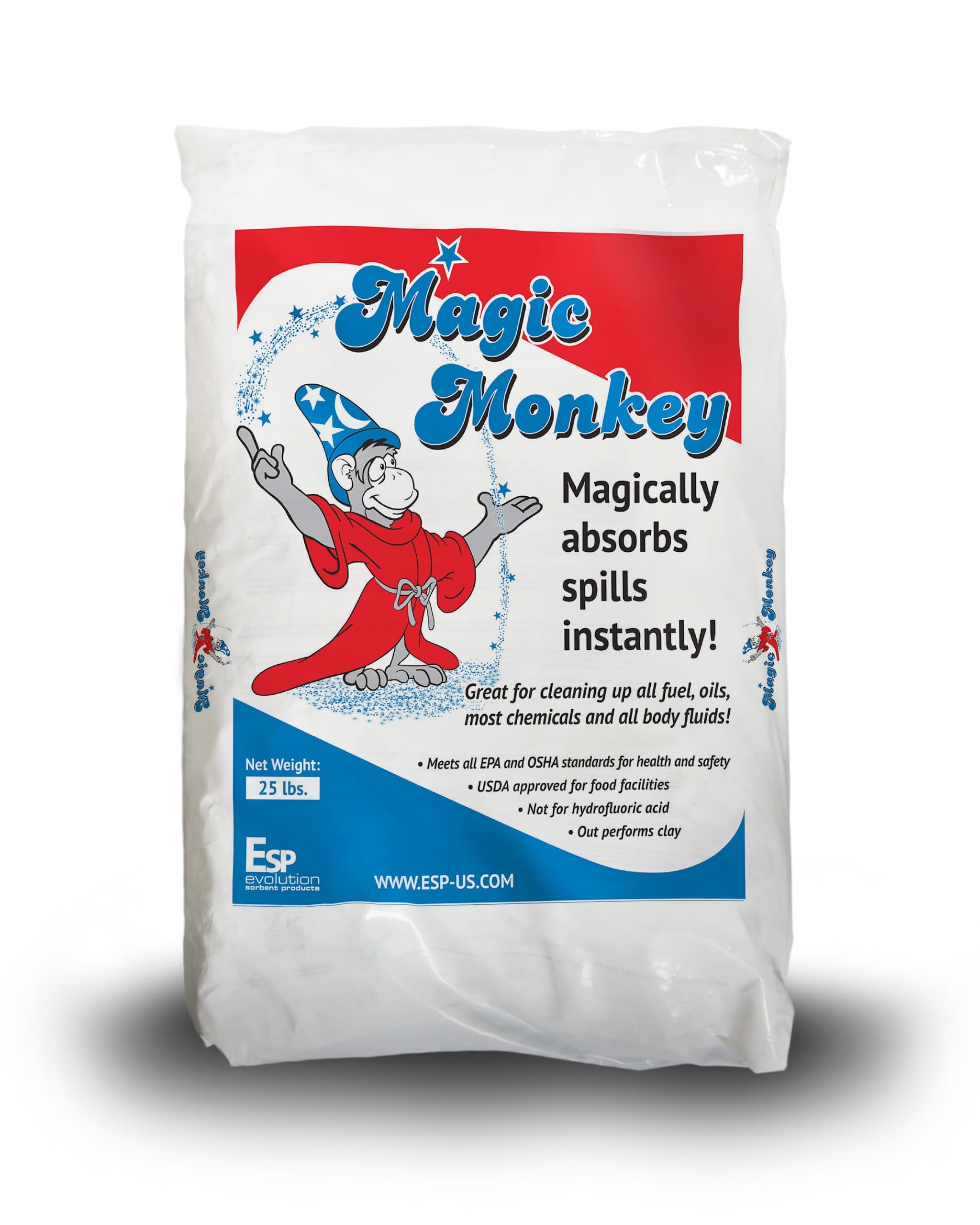 ESP MM225 Magic Monkey Alumina Silicate Universal Granular Absorbent, 6.25 Gallon Water/11.6 Gallon Oil Absorbency, 25 lbs Poly Bag, Off White