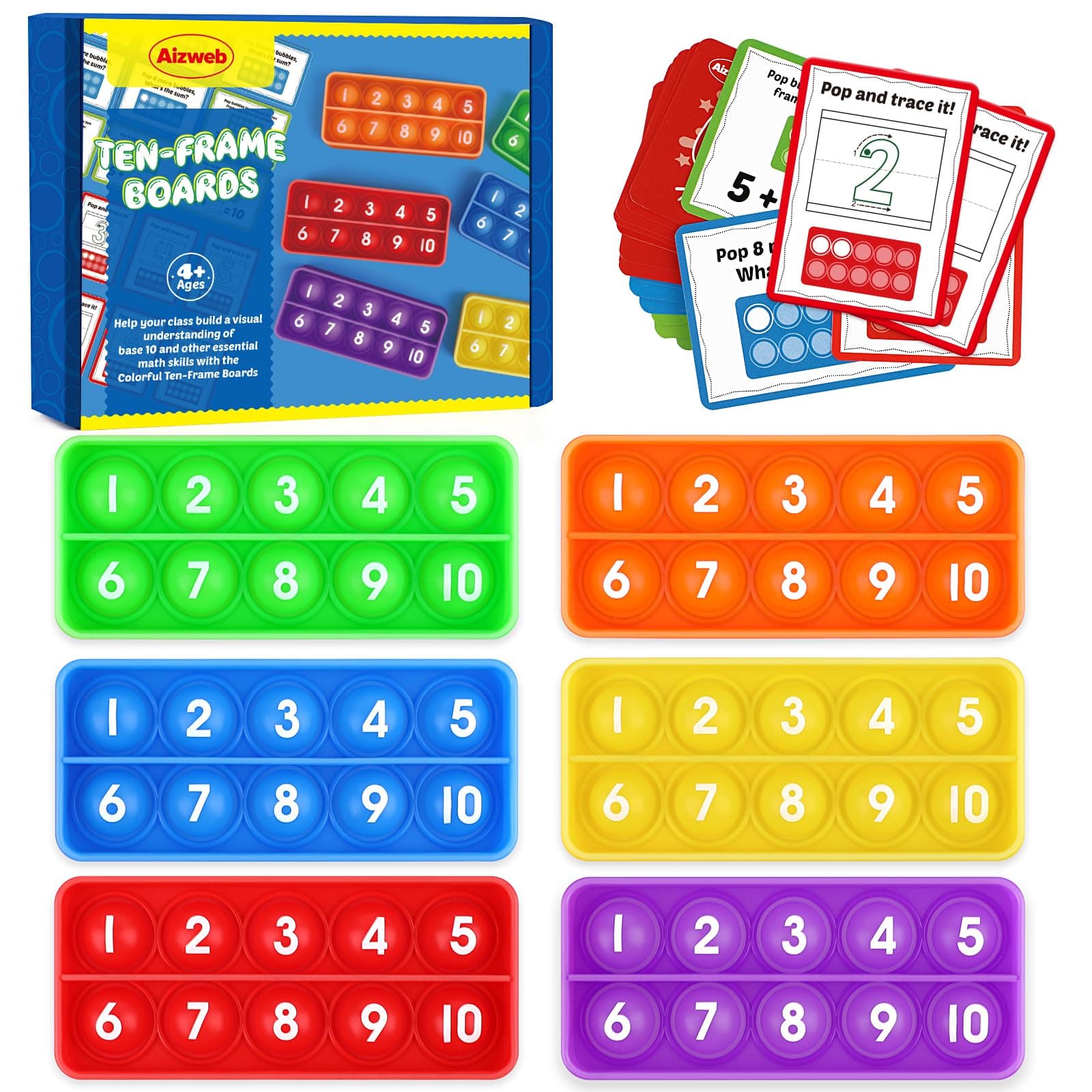 Ten-Frame Math Manipulative for Elementary,Counting Number Math Games, Montessori Educational Toy for Kindergarten Classroom Kids 3 4 5 Year Old (Upgraded Version for 20 Task Cards)