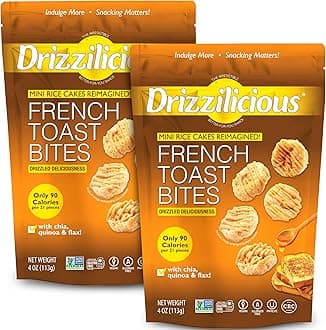 Drizzilicious Mini Flavored Rice Cakes French Toast - Rice Crisps, Healthy Snack for Adults and Kids, Vegan, Gluten Free Snack, Allergen Free, Only 90 Calories Per 21 Pieces - 4 oz (Pack of 2)