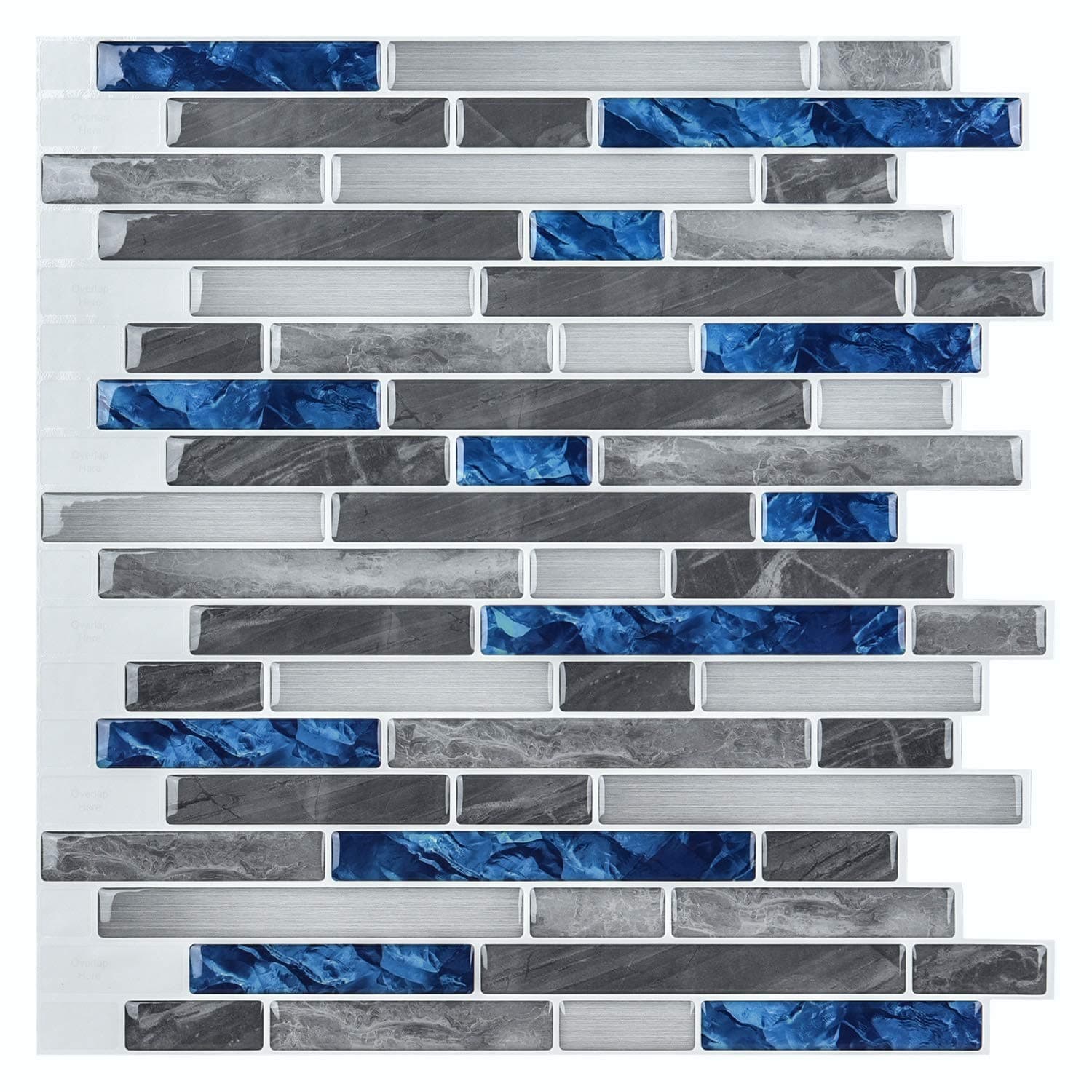 Peel & Stick Brick Kitchen Backsplash Self-Adhesive Wall Tile Stone Design, 10 Sheets, Blue Marlbe, 30 * 30cm