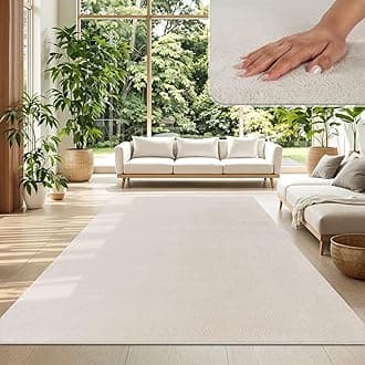 TT Home Large Rug Short Pile Monochrome Modern Design Washable, colour: Cream, Size:140x200 cm