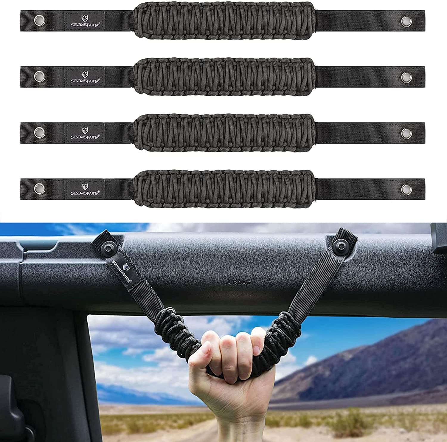 4 Pack Roll Bar Grab Handles Compatible with Ford Bronco 2021-2025 2/4 Door, Paracord Grip Handle, Replacement for Bronco Interior Accessories (Not Compatible with Bronco Sport)