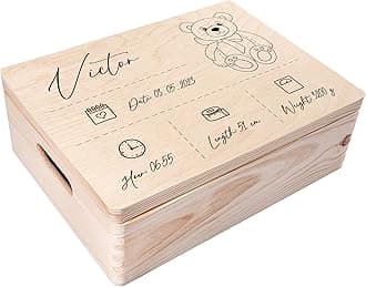 Creative Deco Personalised Baby Memory Box - Line Dividers | Custom Keepsake Boxes | Unique Gift for Newborn Boy or Girl | Customised Wooden Storage Box with Hinged Lid | UV Print