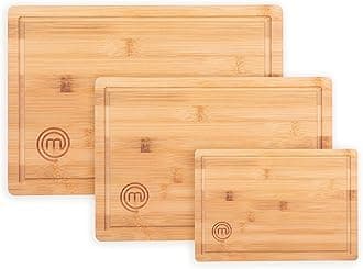 MasterChef Cutting Boards for Kitchen, Bamboo Chopping Board Set of 3, Organic Food Safe Surfaces for Preparing & Serving Meat, Cheese etc, Large, Medium & Small Wooden Boards with Juice Grooves