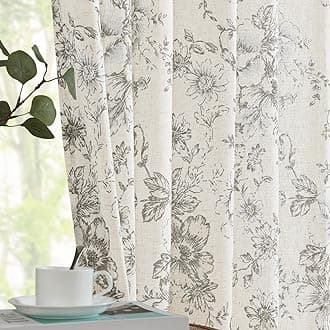 jinchan Linen Blend Curtain Floral Curtains for Living Room 84 Inch Length Grey Printed Curtain Rod Pocket Back Tab Farmhouse Peony Flower Patterned Drapes Bedroom Window Curtains Set 2 Panels